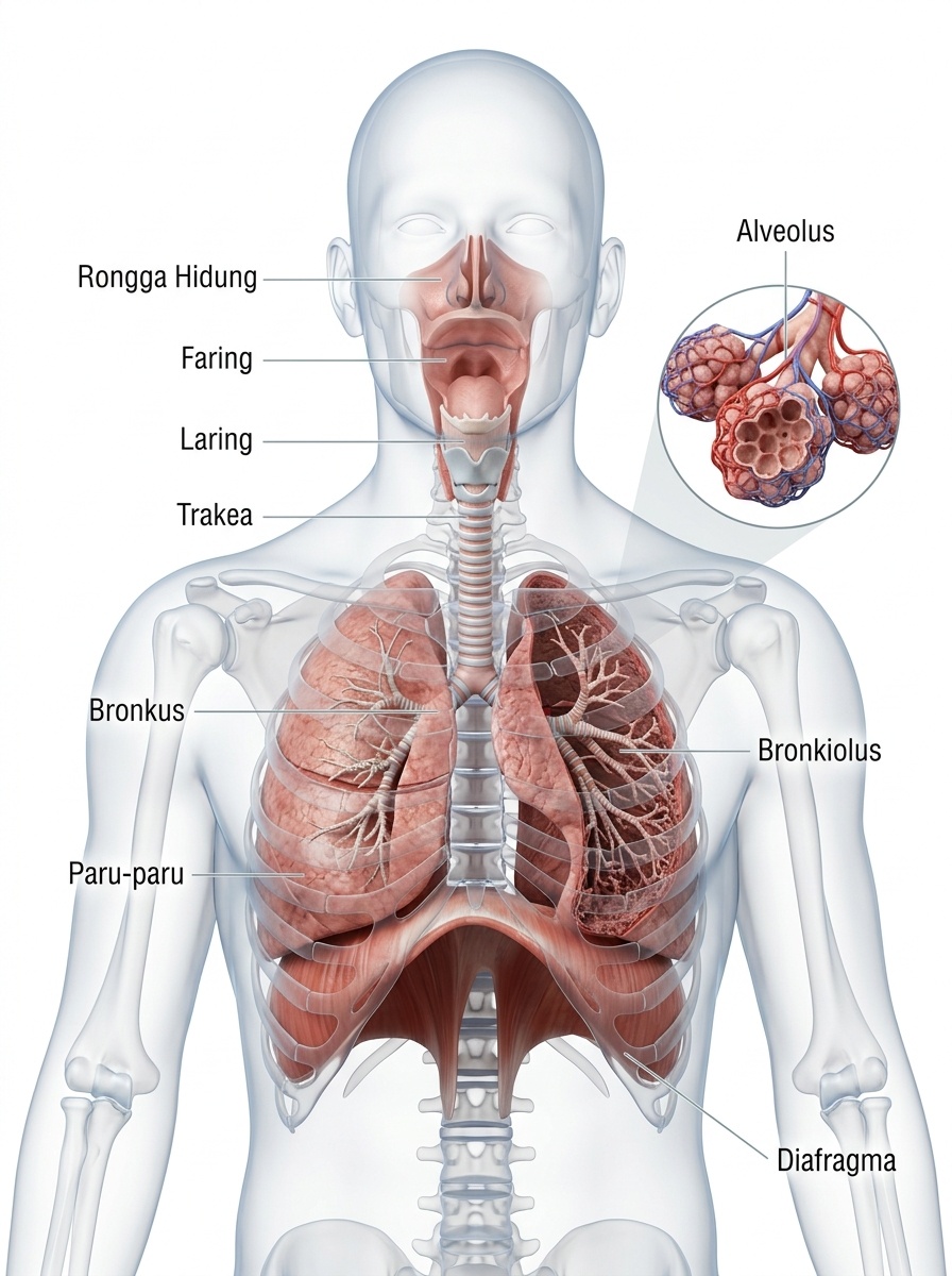 Diagram Sistem Pernapasan Manusia Realistik 3D